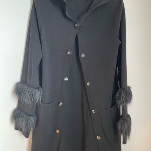 Elegant Black Cardigan with Faux Fur Trim